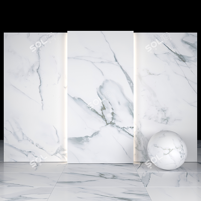 Elegant Borghini White Marble: Versatile Textured Tiles 3D model image 1
