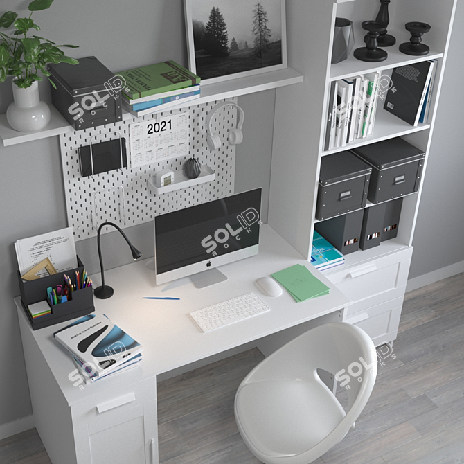 IKEA White Home Office Set 3D model image 2