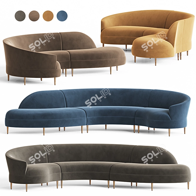 Elegant Serpentine Sectional Sofa 3D model image 1