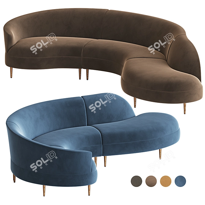 Elegant Serpentine Sectional Sofa 3D model image 2