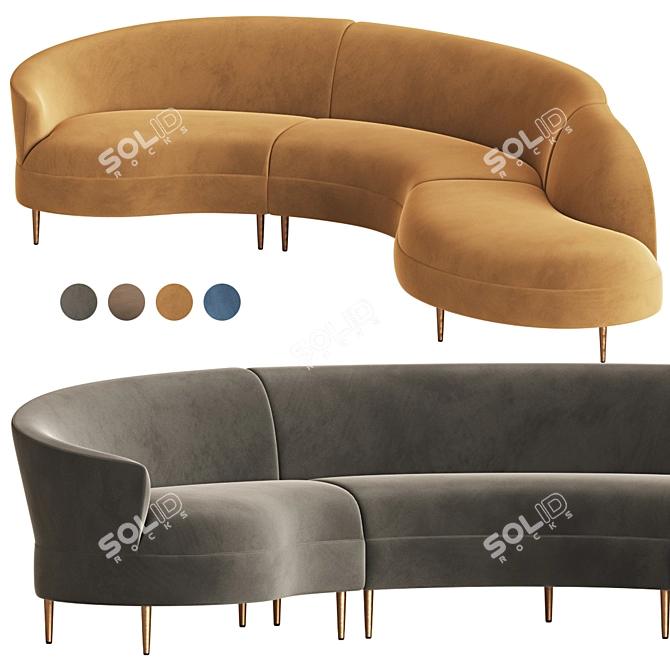 Elegant Serpentine Sectional Sofa 3D model image 3