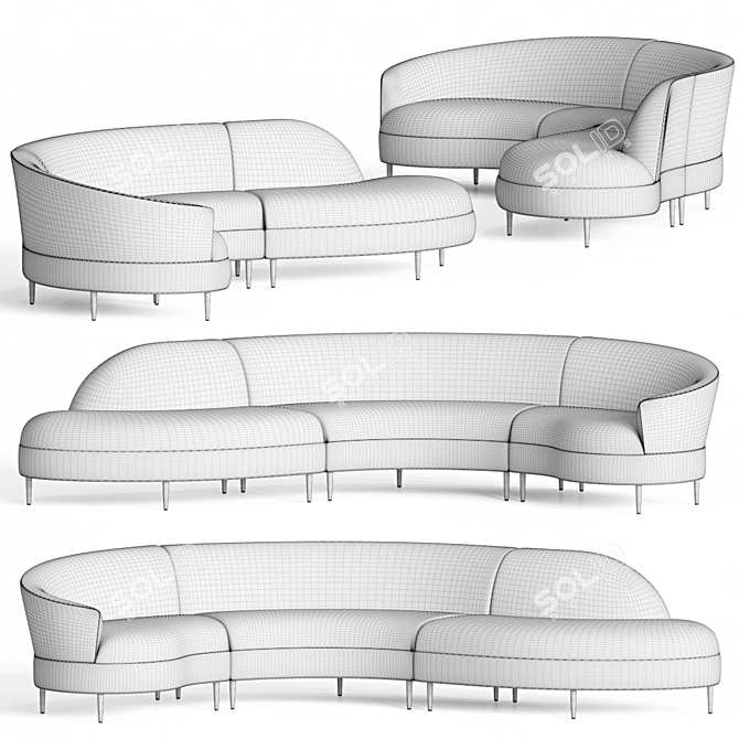 Elegant Serpentine Sectional Sofa 3D model image 4