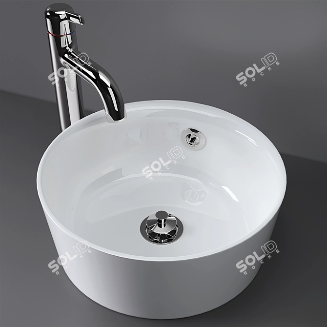 Modern White Countertop Sink 3D model image 2