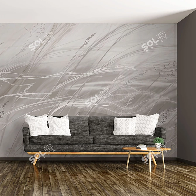 Wave Grass: Eco-Friendly Embossed Wallpaper 3D model image 2