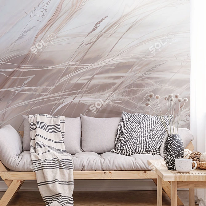 Wave Grass: Eco-Friendly Embossed Wallpaper 3D model image 3