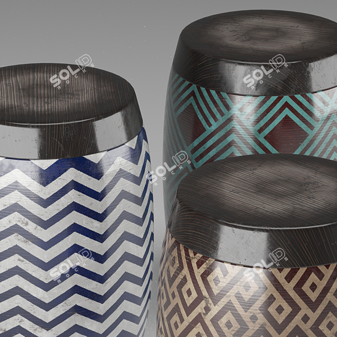 Authentic African Timber Stools 3D model image 2