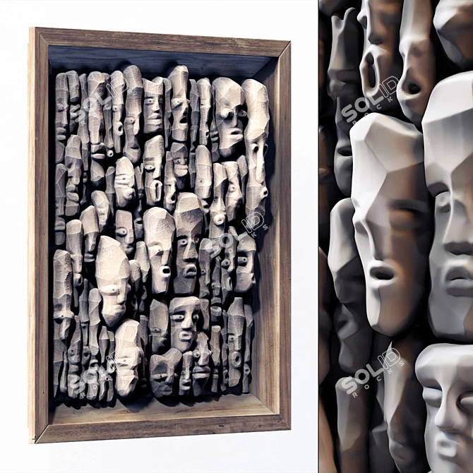 Wooden Faces Panel Decor - No.2 3D model image 1
