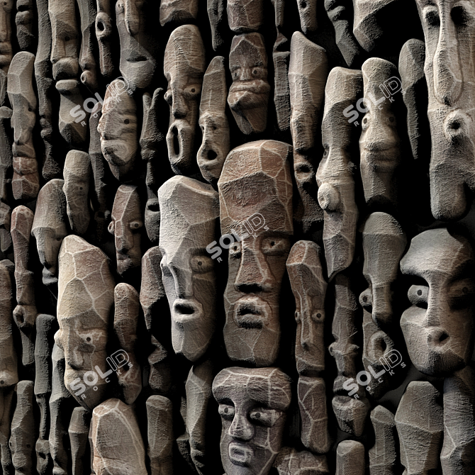 Wooden Faces Panel Decor - No.2 3D model image 2