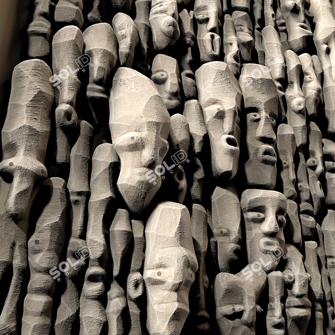 Wooden Faces Panel Decor - No.2 3D model image 3