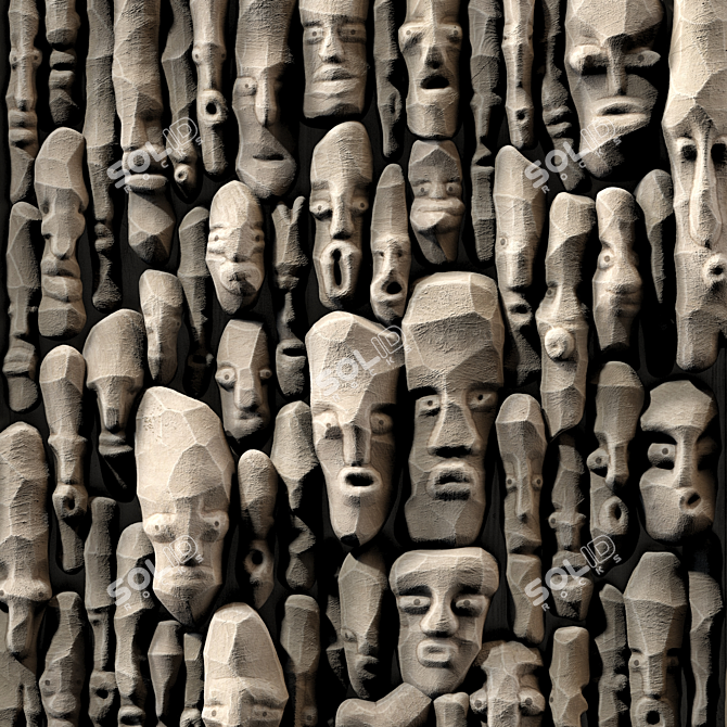 Wooden Faces Panel Decor - No.2 3D model image 4