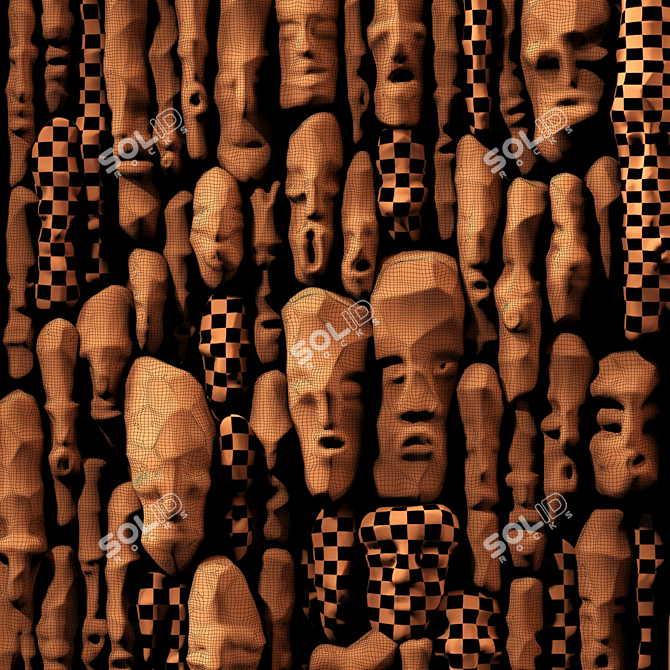 Wooden Faces Panel Decor - No.2 3D model image 5