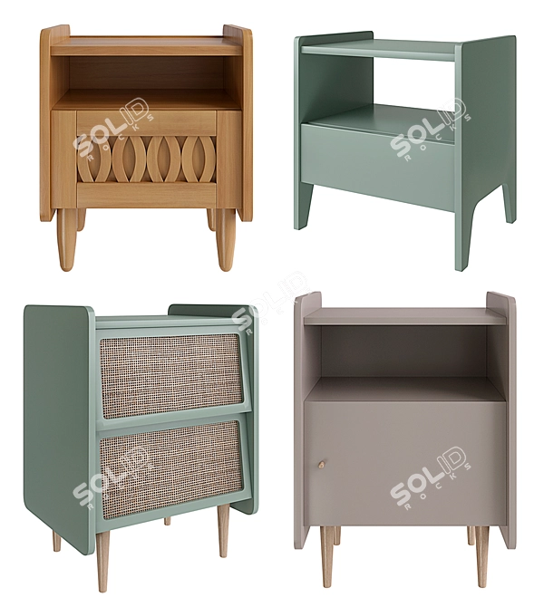 Vintage-Inspired Bedside Table Set - La Redoute Malu, Adil, Taga, Zag 3D model image 1