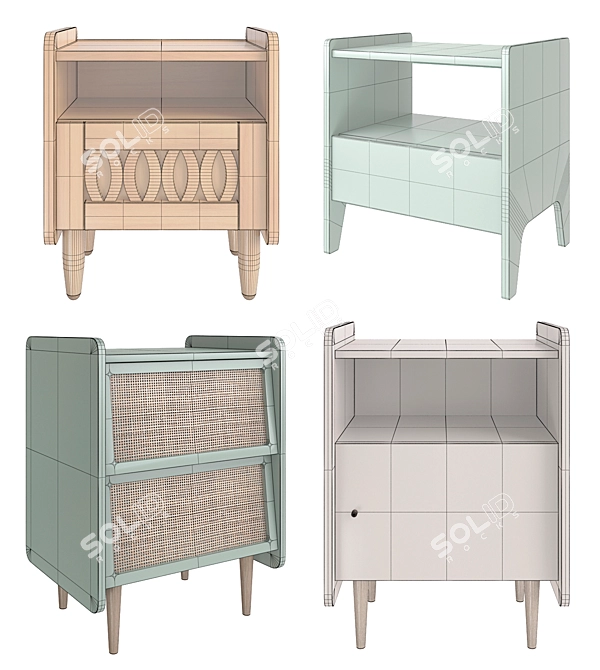 Vintage-Inspired Bedside Table Set - La Redoute Malu, Adil, Taga, Zag 3D model image 2