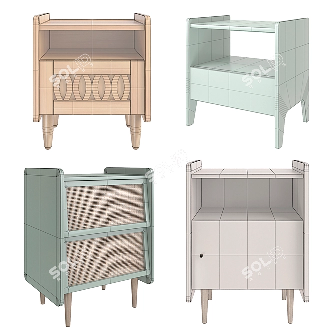 Vintage-Inspired Bedside Table Set - La Redoute Malu, Adil, Taga, Zag 3D model image 6