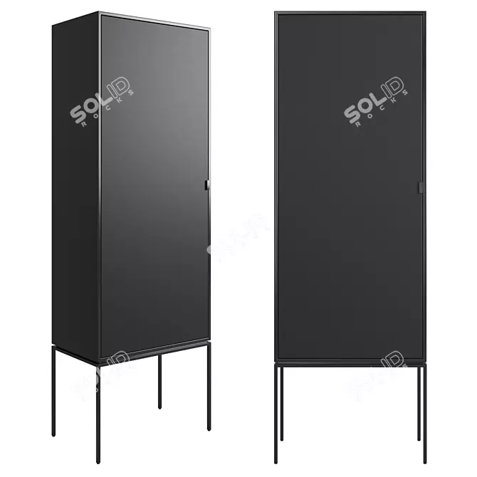 Modern Leather-Metal 1-Door Cupboard 3D model image 1