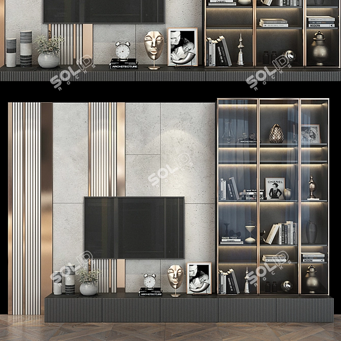 Modern TV Wall Set 0176 3D model image 3