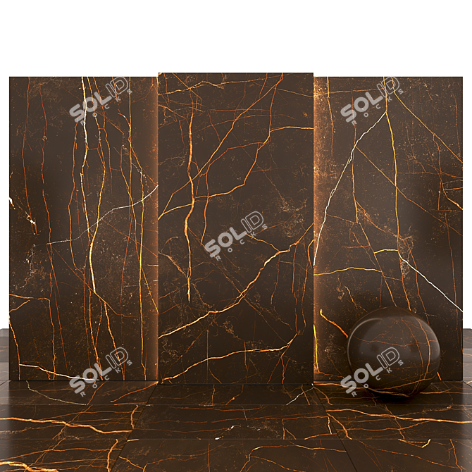 Dark Golden Laurent: Luxe Marble Tiles 3D model image 1