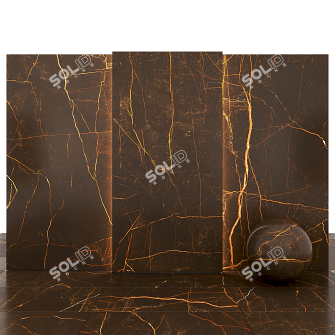 Dark Golden Laurent: Luxe Marble Tiles 3D model image 2