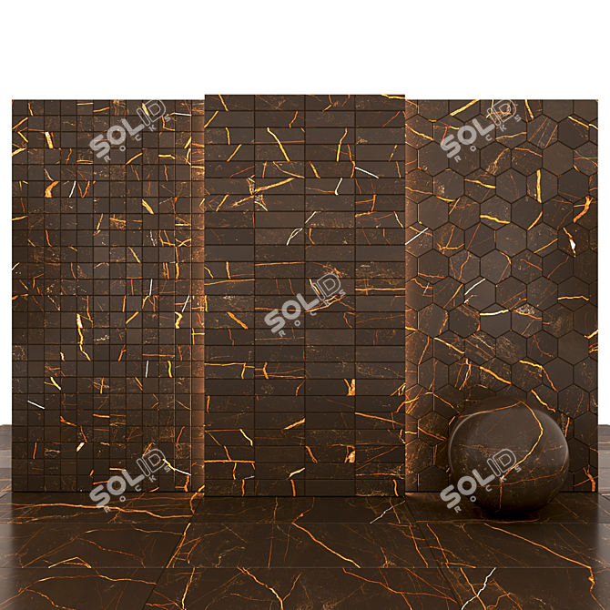 Dark Golden Laurent: Luxe Marble Tiles 3D model image 3