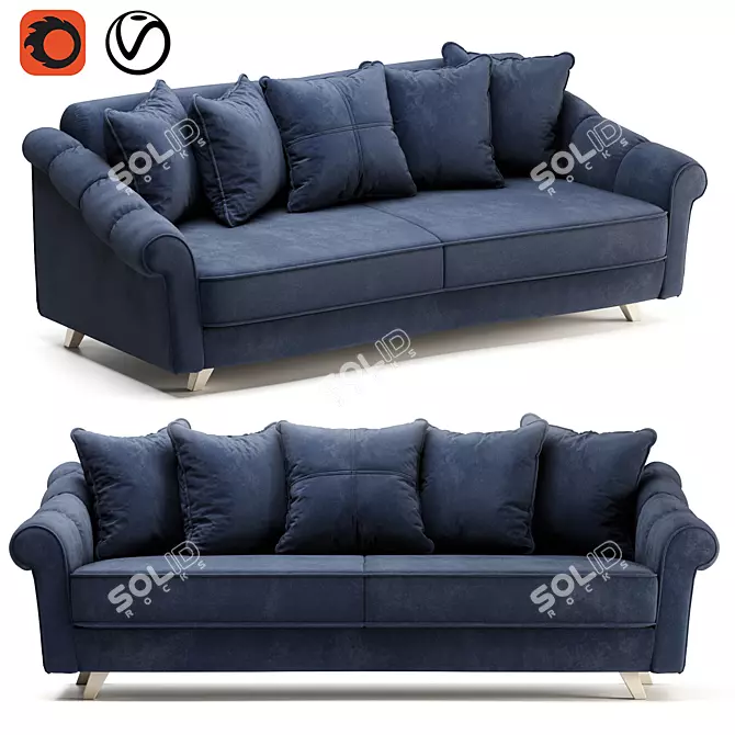 Elegant Shebi Blue Velvet Sofa 3D model image 1