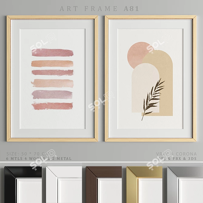 Sleek Art Frame A81 | 50x70 cm | Wood & Metal 3D model image 1