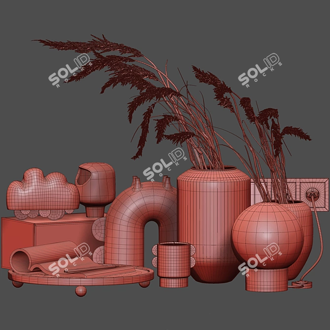 Elegant Ceramic and Phragmites Decor Set 3D model image 1