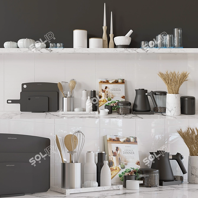 Organized Kitchen Utensils & Storage Set 3D model image 1