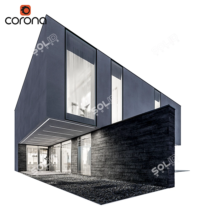 Title: Sleek Modern Night House 3D model image 2