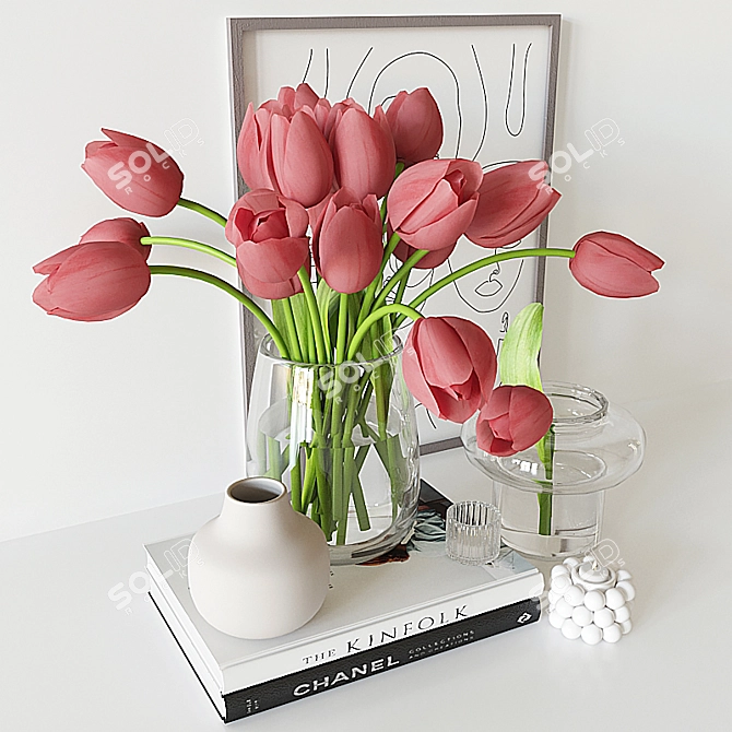 Elegant Red Tulip Decor Set 3D model image 2