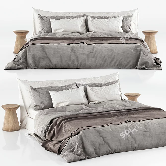 Luxury Linen Bedding Set 3D model image 5