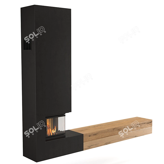 Modern Fire Pit with Wooden Storage Tray 3D model image 2