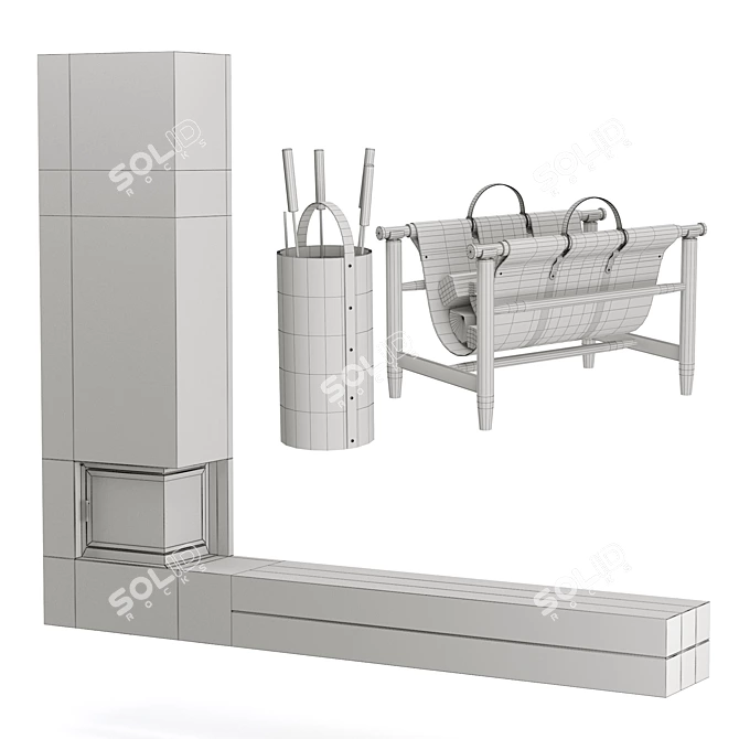 Modern Fire Pit with Wooden Storage Tray 3D model image 4