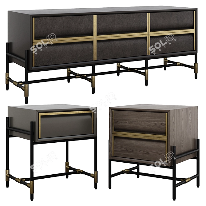 Modern Style Chest of Drawers and Bedside Tables 3D model image 1
