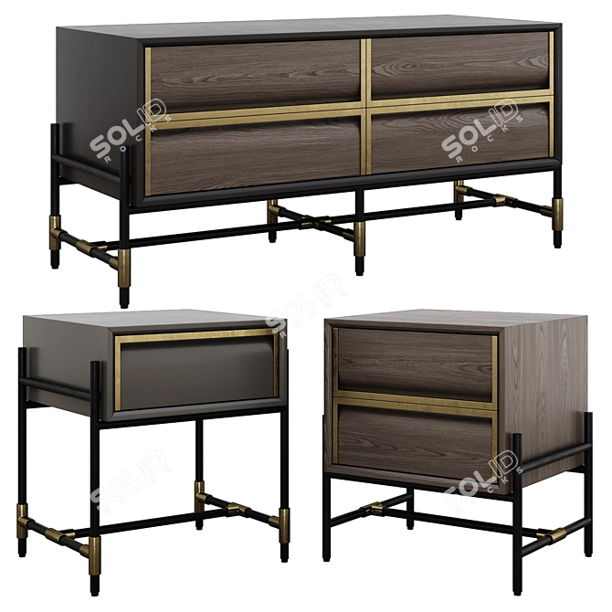 Modern Style Chest of Drawers and Bedside Tables 3D model image 2