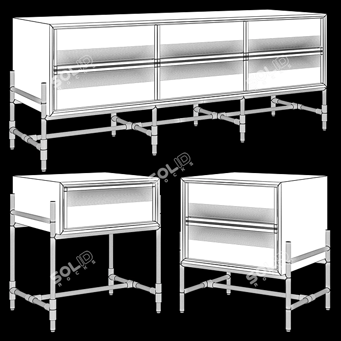 Modern Style Chest of Drawers and Bedside Tables 3D model image 3