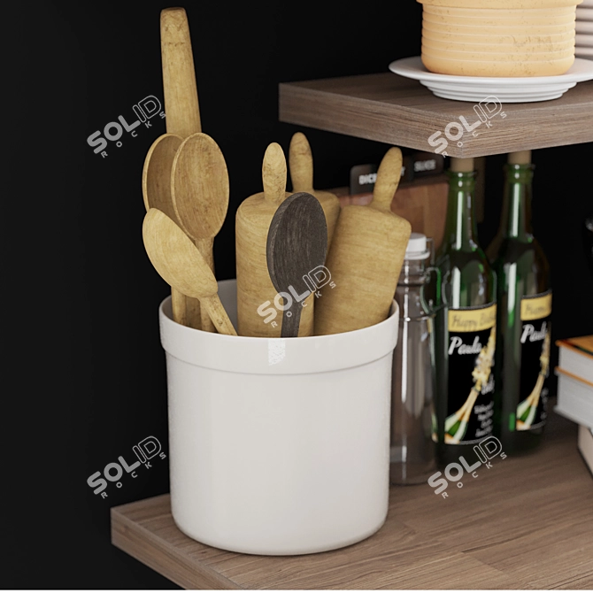 Rustic Kitchen Wood Shelf Set 3D model image 4