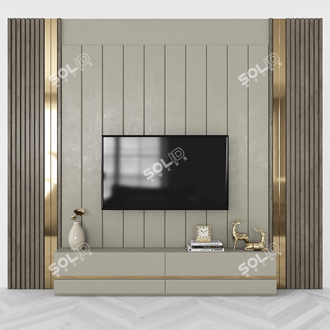 Modern TV Wall Unit with 55" Screen 3D model image 1
