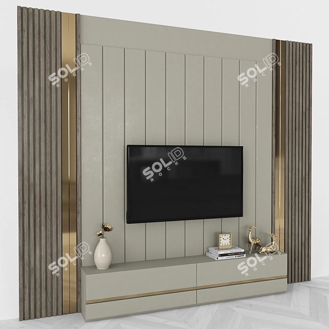Modern TV Wall Unit with 55" Screen 3D model image 2