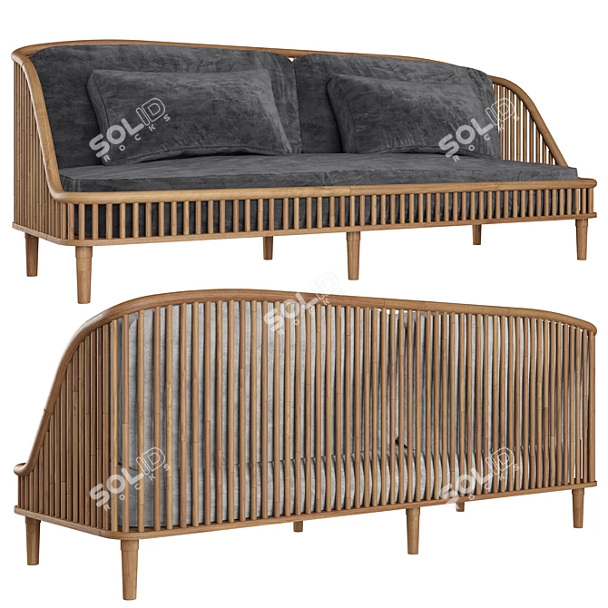 Sleek Wood and Fabric Sofa 3D model image 2