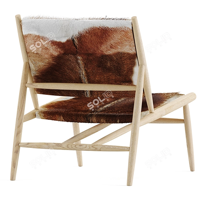 Rustic Teak Armchair in Goatskin 3D model image 2