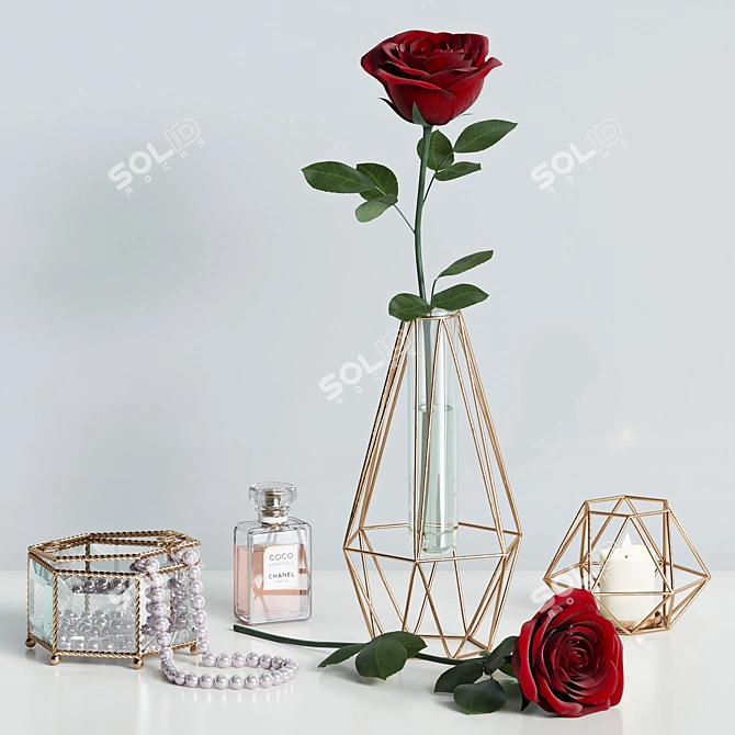 Elegant Red Rose Decor Set 3D model image 1