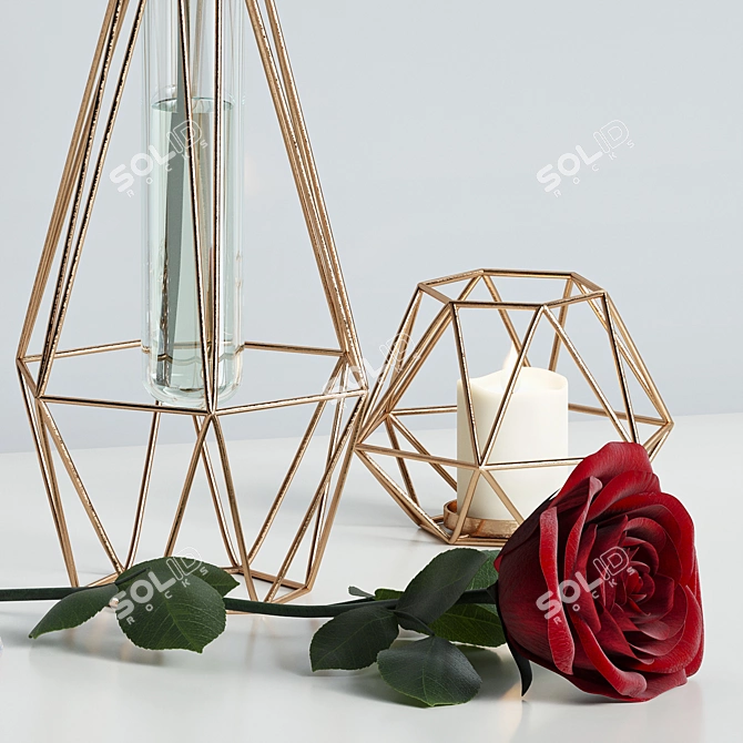 Elegant Red Rose Decor Set 3D model image 2