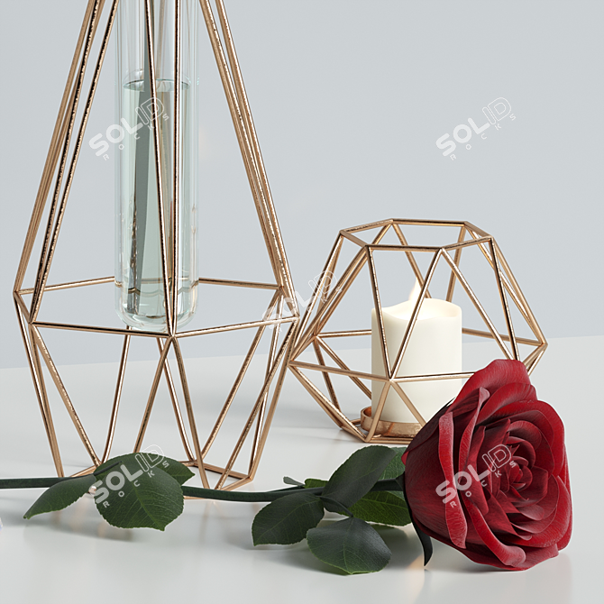 Elegant Red Rose Decor Set 3D model image 7