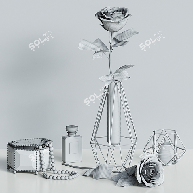 Elegant Red Rose Decor Set 3D model image 10