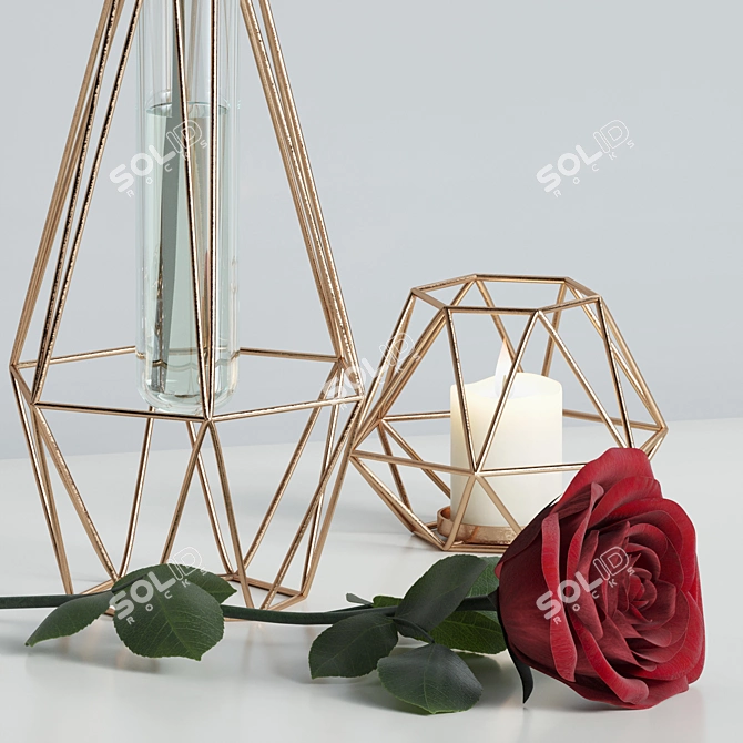 Elegant Red Rose Decor Set 3D model image 15