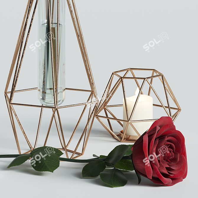 Elegant Red Rose Decor Set 3D model image 19