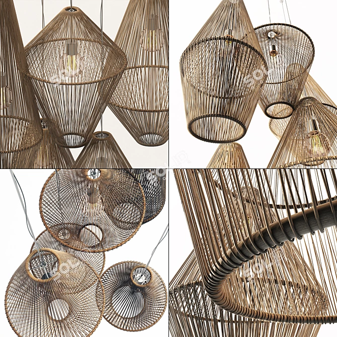 Rattan Wicker Cone Lamp - No. 2 3D model image 2