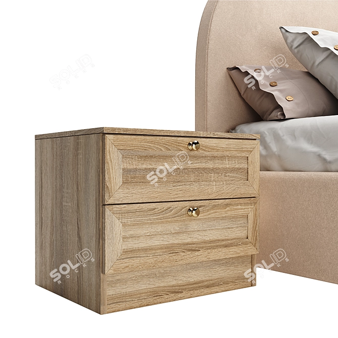 Toulouse Velvet Bed & Meyer Bedside Table 3D model image 3