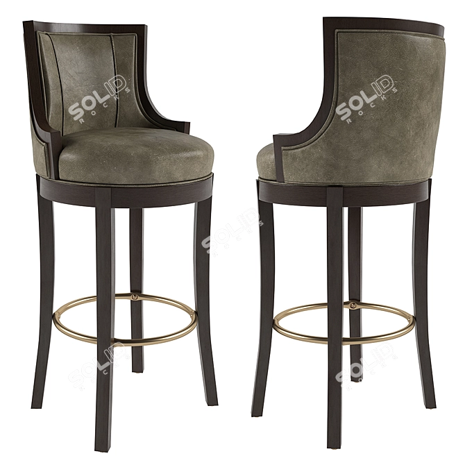 Luxury Green Leather Swivel Barstool 3D model image 1