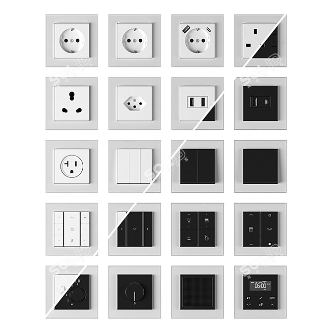 Jung A Creation Glass Set: Elegant Switches & Sockets 3D model image 2